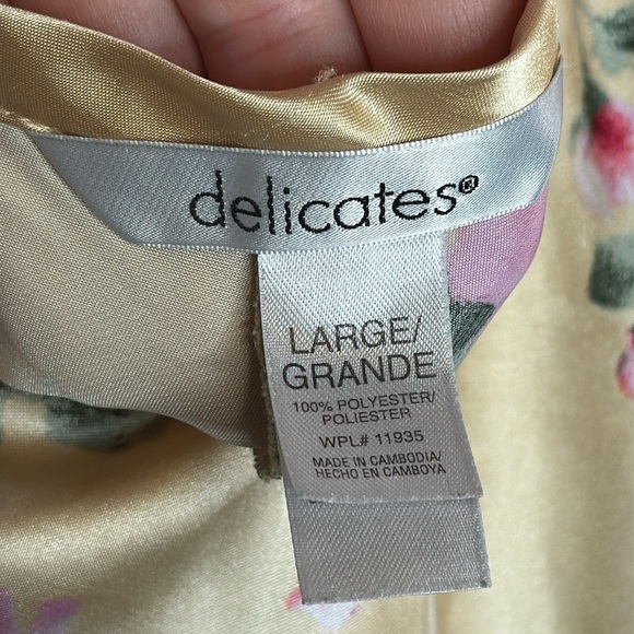 Delicates Cream Floral Satin Mini Nightgown Slip Dress Size Large - Picture 2 of 6